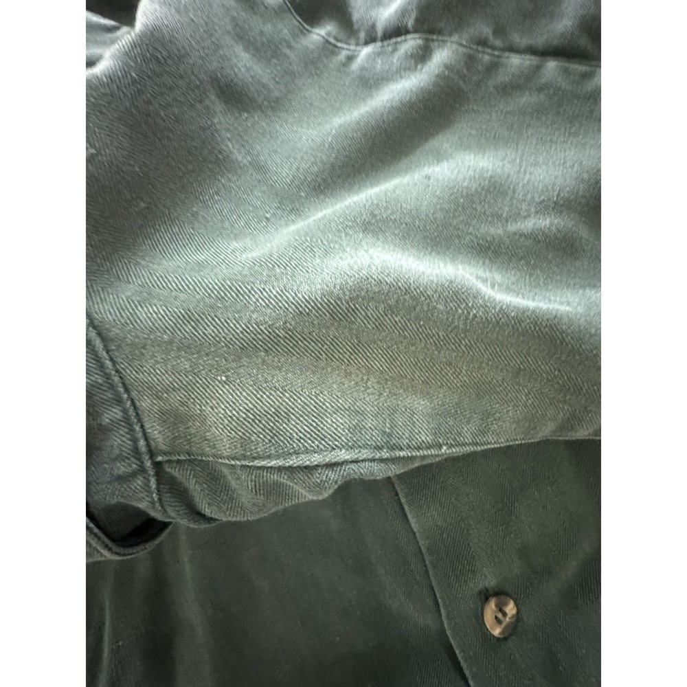 Summa Silk Men's XL Green 100% Silk Button Up Shirt Long Sleeve Pockets - Picture 6 of 9